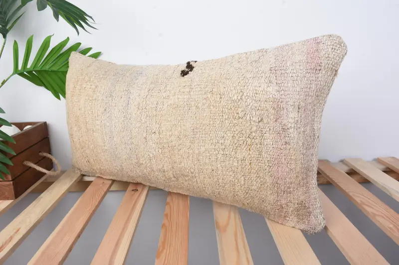 Kilim Pillow, Bohemian Cushion Pillow, Cushion Case, Lounge Throw Cushion Cover, 12x24 Beige Pillow Sham, Home Decor Pillow, Gift Pillow - 4
