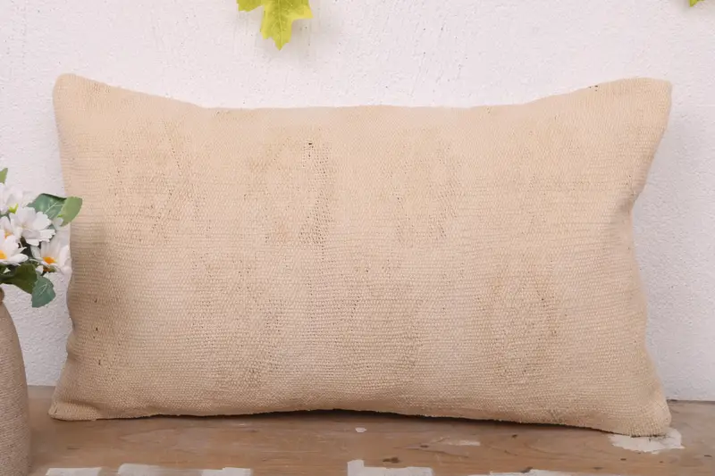 Vintage Pillow, 12x20 Beige Pillow Sham, Cushion, Turkish Kilim Pillow, Kilim Rug Cushion Cover, Decorative Bolster Pillow Cover, Turkish Pillow - 2