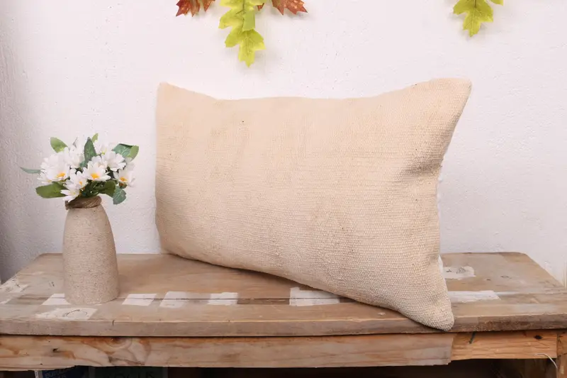 Vintage Pillow, 12x20 Beige Pillow Sham, Cushion, Turkish Kilim Pillow, Kilim Rug Cushion Cover, Decorative Bolster Pillow Cover, Turkish Pillow - 4