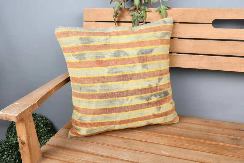 18x18 Gray Cushion Cover, Natural Pillow Sham, Decorative Bolster Pillow, Turkish Pillow, Pillow Case, Kilim Pillow Cover, Handmade Kilim Cushion - 1