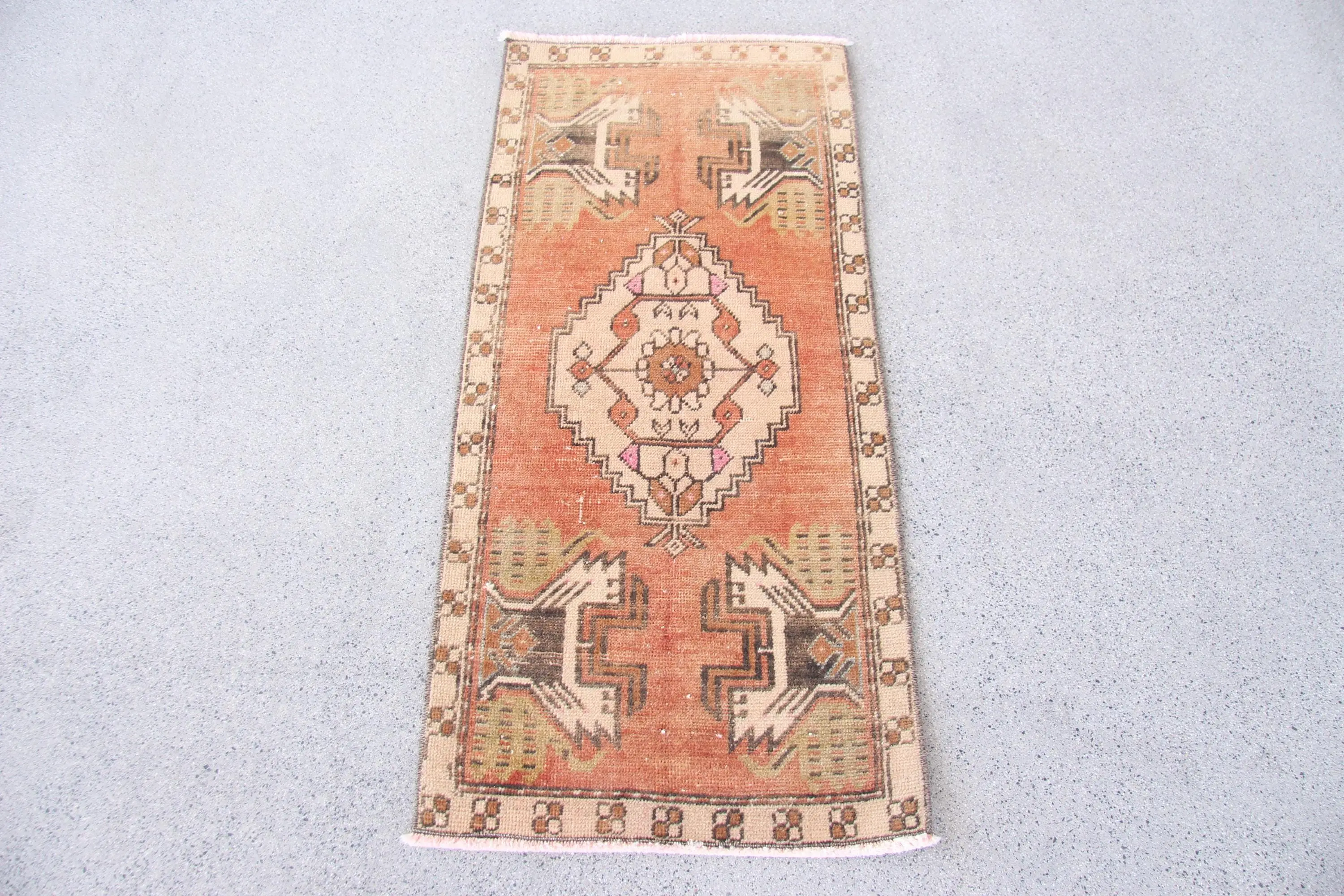 Turkish Rug, 1.5x3.3 ft Small Rug, Orange Brown Wool Rug - 1