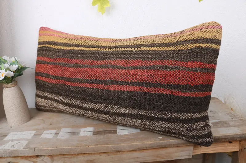 Vintage Kilim Pillow, Home Decor Pillow, Rustic Pillow, Ethnical Kilim Rug Pillow, 12x24 Red Cushion Cover, Pillow Case - 4