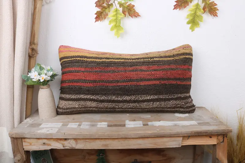Vintage Kilim Pillow, Home Decor Pillow, Rustic Pillow, Ethnical Kilim Rug Pillow, 12x24 Red Cushion Cover, Pillow Case - 1