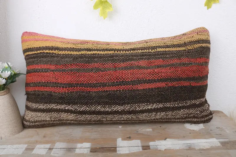 Vintage Kilim Pillow, Home Decor Pillow, Rustic Pillow, Ethnical Kilim Rug Pillow, 12x24 Red Cushion Cover, Pillow Case - 2