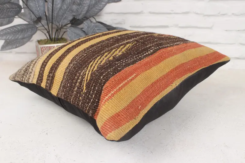 Rustic Cushion Cover, Boho Pillow Sham Cover, Pillow Sham, Vintage Pillow, 16x16 Yellow Pillow Sham, Vintage Kilim Throw Pillow, Cotton Pillow Case - 6