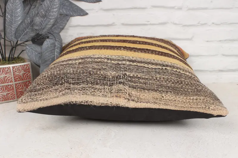 Rustic Cushion Cover, Boho Pillow Sham Cover, Pillow Sham, Vintage Pillow, 16x16 Yellow Pillow Sham, Vintage Kilim Throw Pillow, Cotton Pillow Case - 5