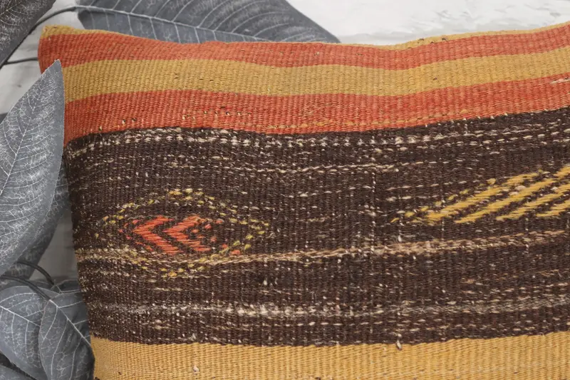 Rustic Cushion Cover, Boho Pillow Sham Cover, Pillow Sham, Vintage Pillow, 16x16 Yellow Pillow Sham, Vintage Kilim Throw Pillow, Cotton Pillow Case - 2