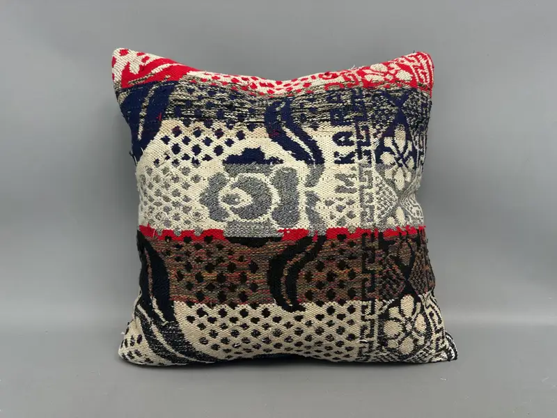 Retro Pillow Cover, Bench Pillow Cover, Turkish Pillow, Pillow Cover, Kilim Pillow Cover, Ethnical Kilim Rug Pillow, 20x20 Red Cushion - 4