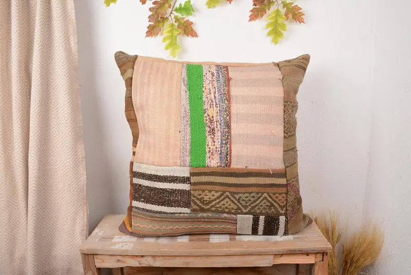 Embroidered Patchwork Throw Pillow, Versatile 28x28 Square Cushion
