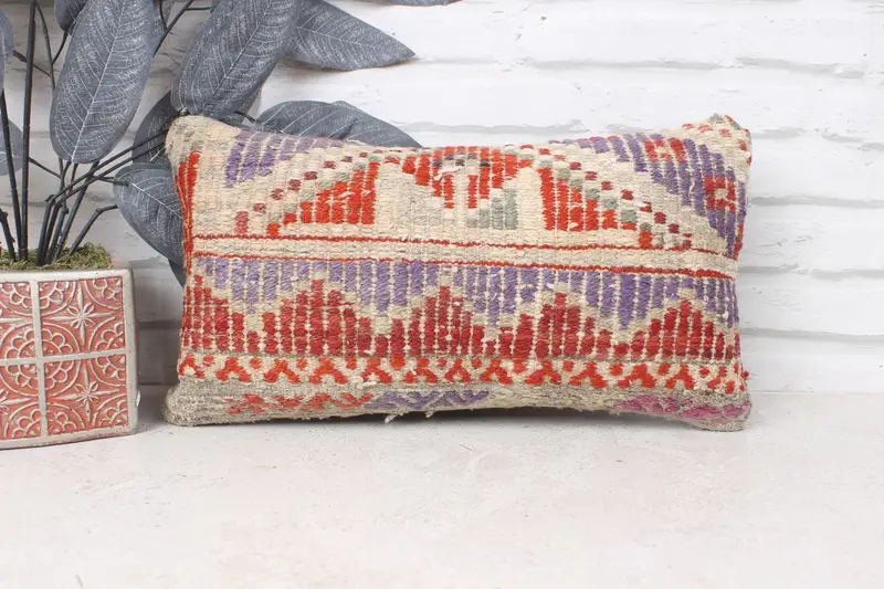 Throw Kilim Pillow, Traditional Pillow Case, Interior Designer Pillow, Handmade Kilim Cushion, Pillow, 8x16 Red Pillow Cover - 1