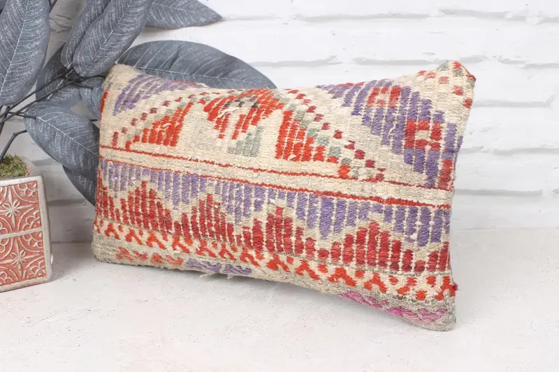 Throw Kilim Pillow, Traditional Pillow Case, Interior Designer Pillow, Handmade Kilim Cushion, Pillow, 8x16 Red Pillow Cover - 4