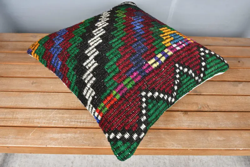 Office Chair Pillow Sham, Turkish Kilim Pillow, Cushion Case, Boho Pillow Sham Cover, Interior Designer Pillow, 18x18 Red Pillow Case - 2