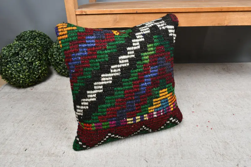 Office Chair Pillow Sham, Turkish Kilim Pillow, Cushion Case, Boho Pillow Sham Cover, Interior Designer Pillow, 18x18 Red Pillow Case - 7