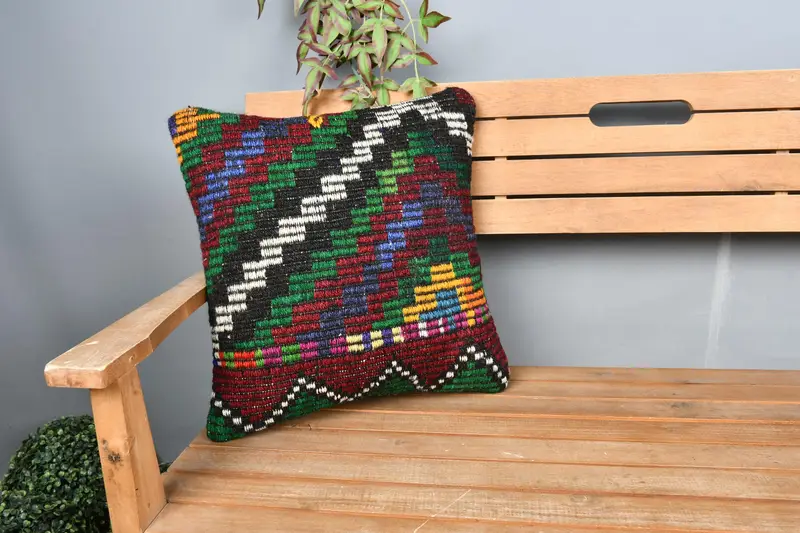 Office Chair Pillow Sham, Turkish Kilim Pillow, Cushion Case, Boho Pillow Sham Cover, Interior Designer Pillow, 18x18 Red Pillow Case - 1