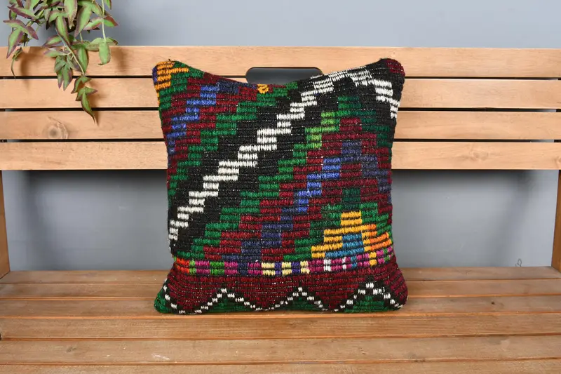 Office Chair Pillow Sham, Turkish Kilim Pillow, Cushion Case, Boho Pillow Sham Cover, Interior Designer Pillow, 18x18 Red Pillow Case - 6