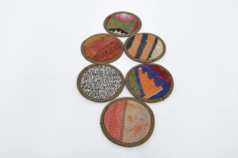 Posavasos redondo bohemio, posavasos antideslizante rojo y bronce