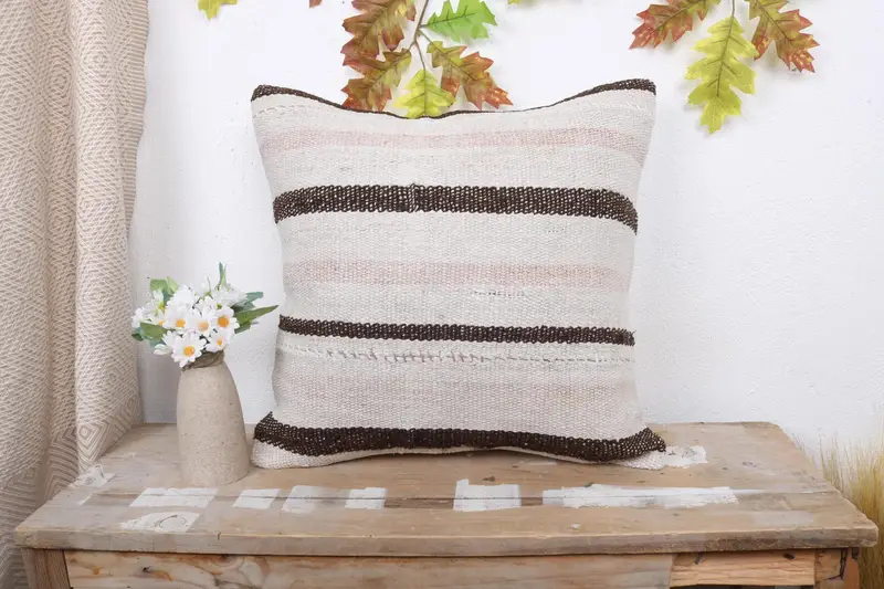 Vintage Kilim Pillow, Interior Designer Pillow, Wool Kilim Pillow Pillow Sham, 18x18 White Pillow Sham, Cushion Case, Kilim Pillow - 1