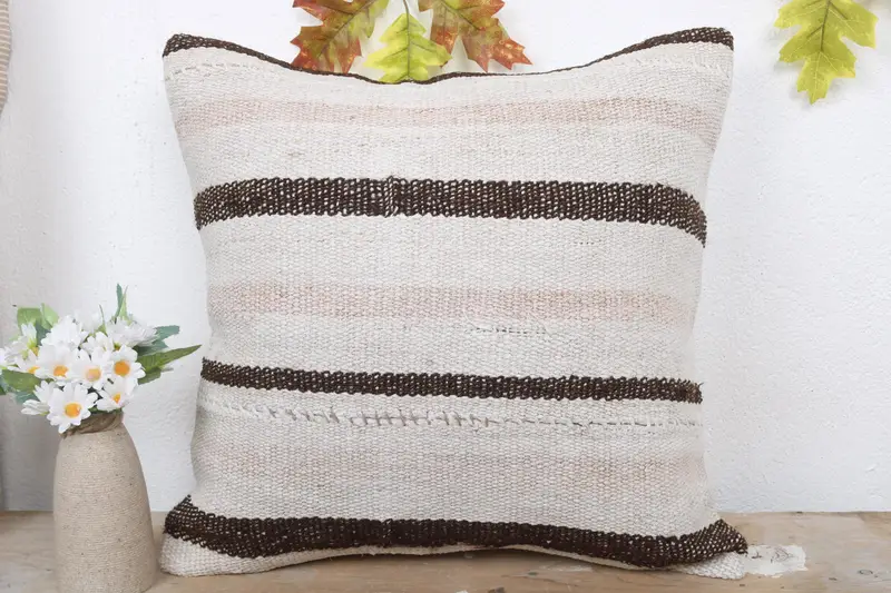 Vintage Kilim Pillow, Interior Designer Pillow, Wool Kilim Pillow Pillow Sham, 18x18 White Pillow Sham, Cushion Case, Kilim Pillow - 2