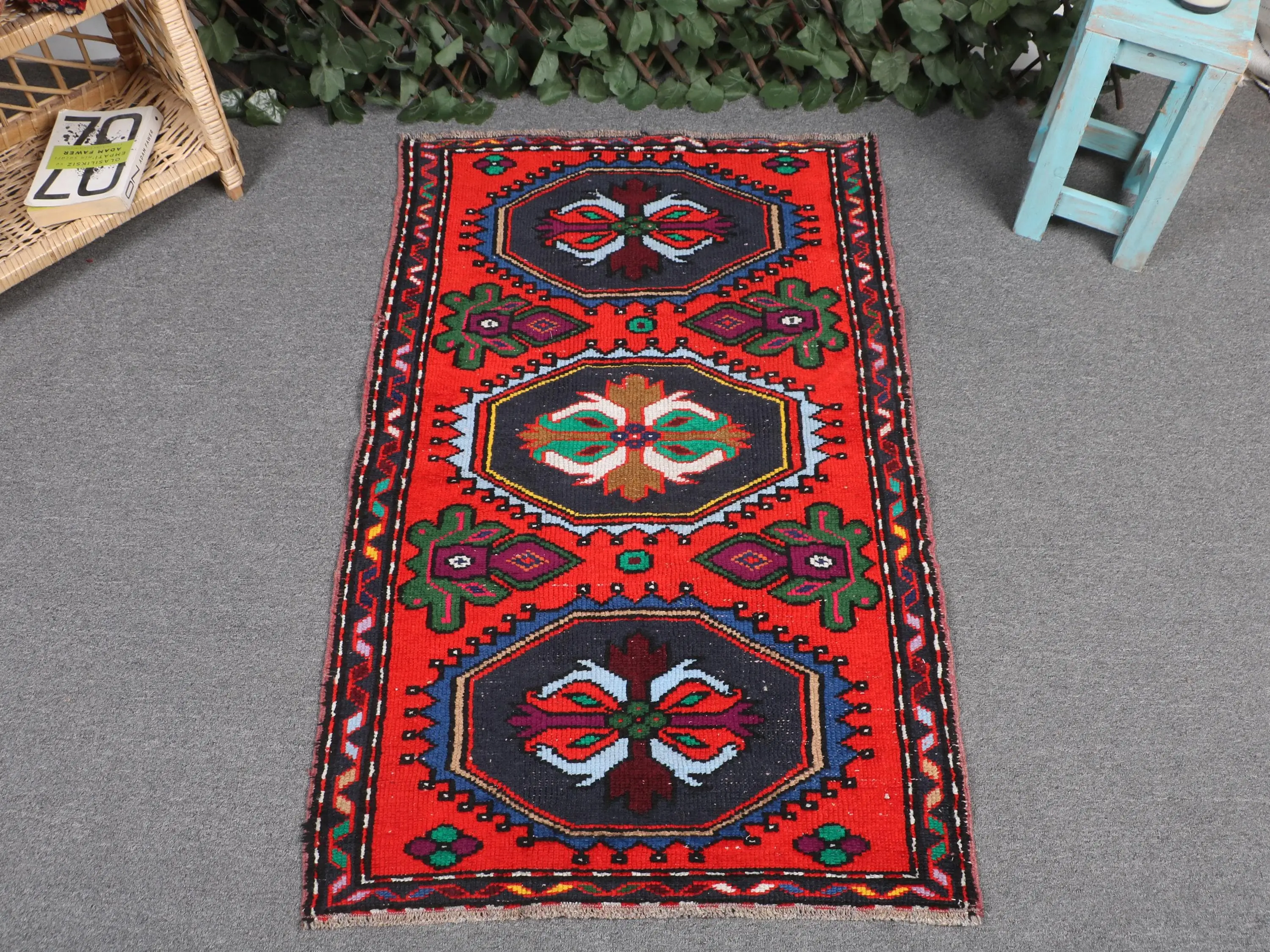 Turkish Rug, Small 2.3x3.6 ft Vintage Rug, Red Floral Wool Rug - 1