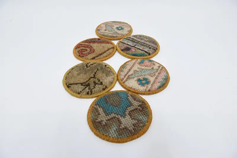Kahverengi ve Yeşil Dokuma Bardak Altlığı Takımı, Şık Etnik Bardak Altlıkları