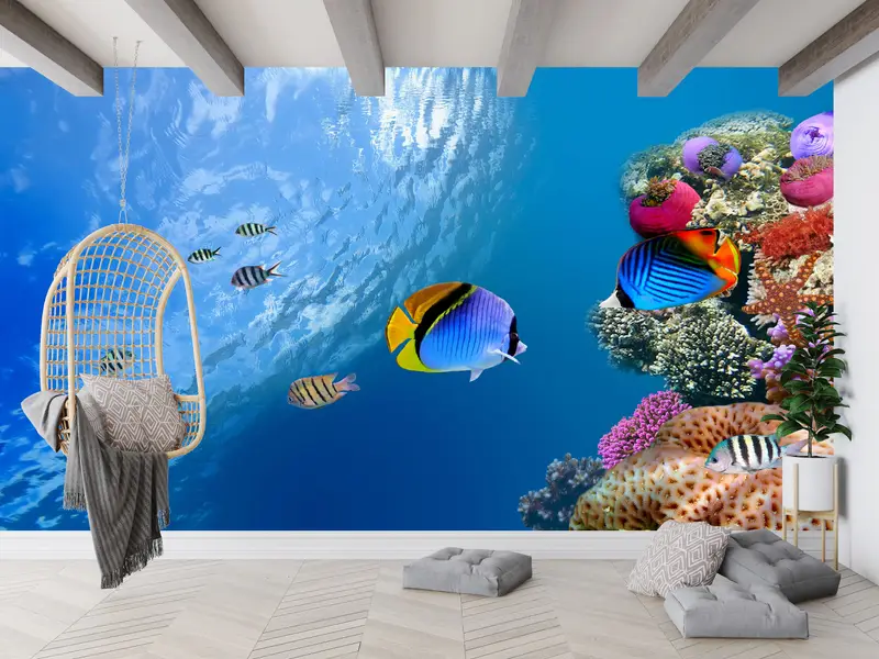 Baskılı Sualtı Tropikal Balık Duvar Kağıdı: Okyanus Zerafeti
