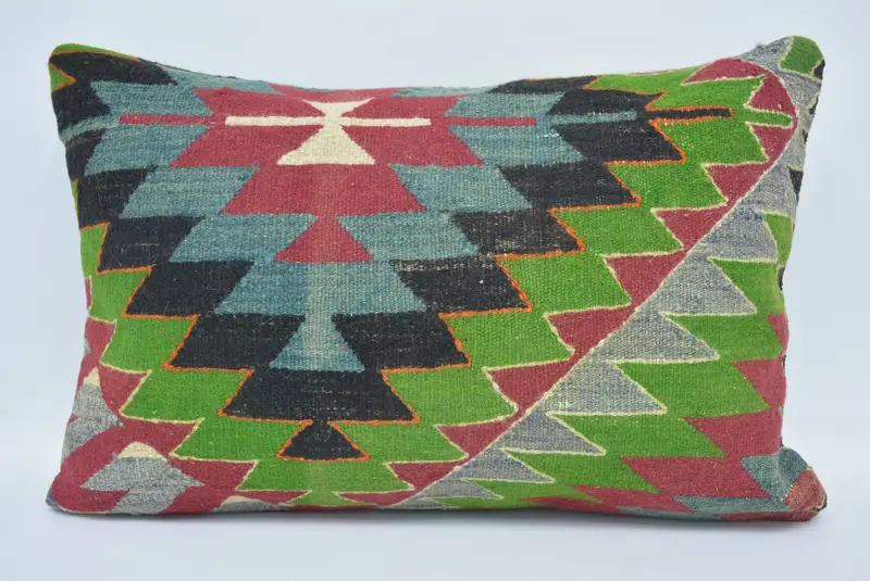 Home Decor Pillow, Retro Throw Cushion Cover, Throw Kilim Pillow, 16x24 Green Cushion Case, Pillow Cover, Ethnical Kilim Rug Pillow - 1