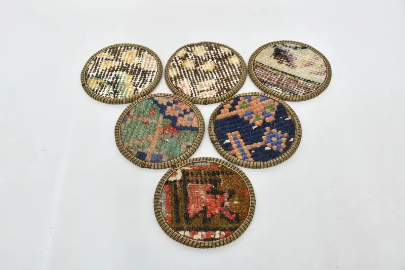 Elegante juego de posavasos beige y bronce, posavasos Kilim premium