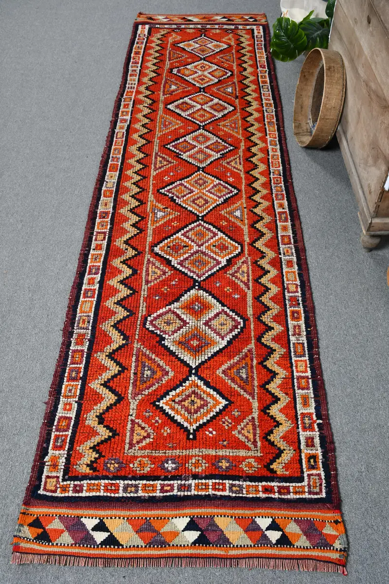 レッド&ブルーラグ、2.7x10.2フィートボーダーデザイン