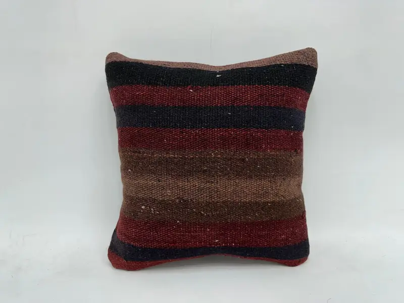 Ethnical Kilim Rug Pillow, Lounge Throw Cushion Case, Kilim Cushion Sham, 16x16 Red Pillow Case, Gift Pillow, Pillow Sham, Rustic Pillow - 1