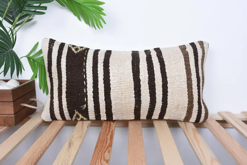 Decorative Cushion, 12x24 Beige Pillow Sham, Vintage Pillow, Meditation Cushion Cover, Kilim Pillow Cover, Interior Designer Pillow, Pillow Sham - 1