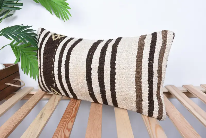 Decorative Cushion, 12x24 Beige Pillow Sham, Vintage Pillow, Meditation Cushion Cover, Kilim Pillow Cover, Interior Designer Pillow, Pillow Sham - 5