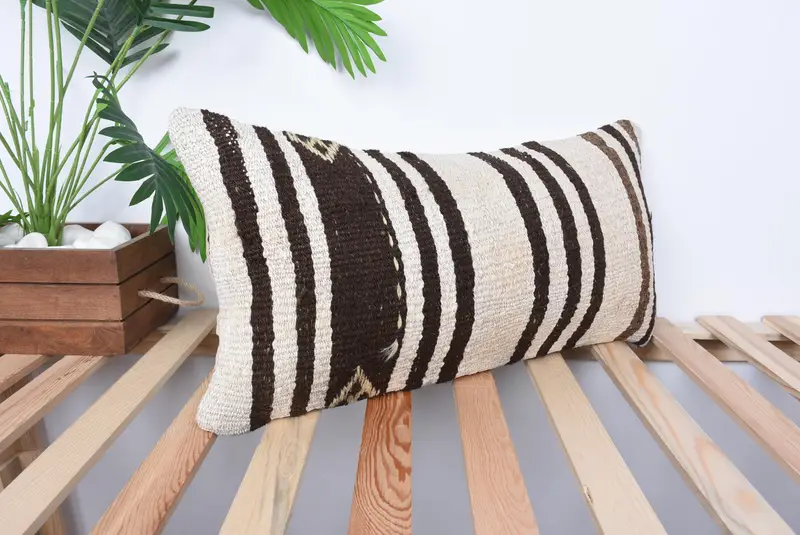 Decorative Cushion, 12x24 Beige Pillow Sham, Vintage Pillow, Meditation Cushion Cover, Kilim Pillow Cover, Interior Designer Pillow, Pillow Sham - 4