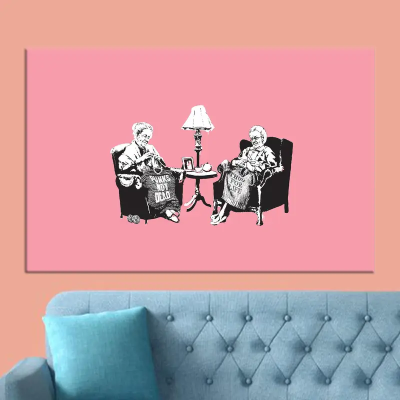 エレガントなおばあちゃんのグラフィティ ピンク キャンバス プリント - 芸術的な家の装飾