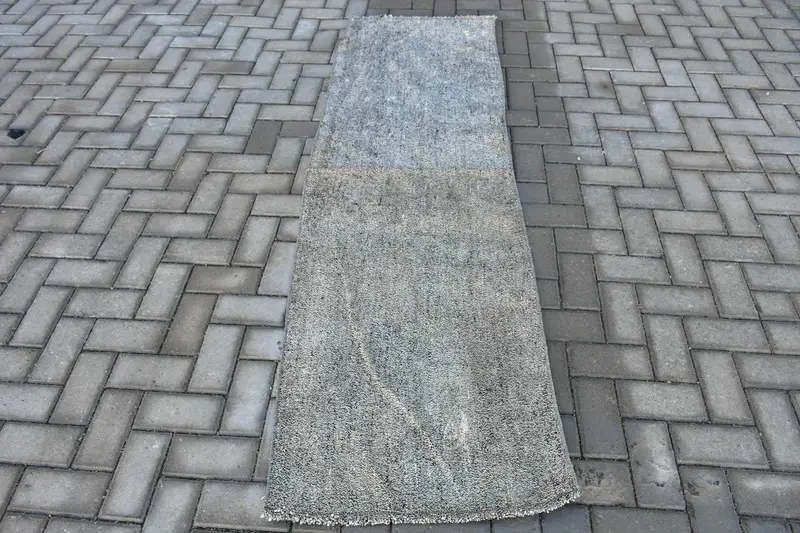 Alfombra turca Runner de 2,1x7 pies, alfombra vintage, alfombra de lana floral negra gris - 1