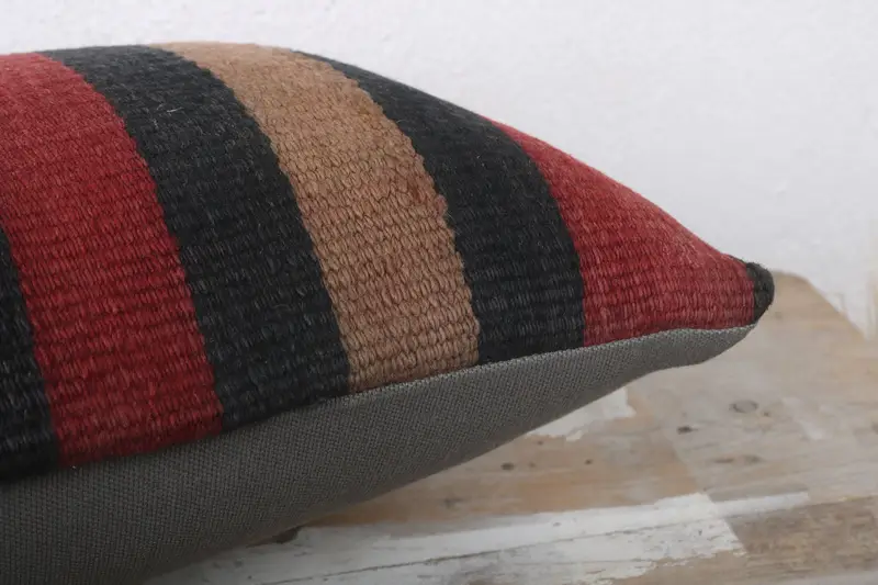 Handmade Kilim Cushion, Bed Pillow Cover, Pillow Case, Armchair Pillow, Boho Pillow, Turkish Pillow, 12x24 Brown Pillow Sham - 6