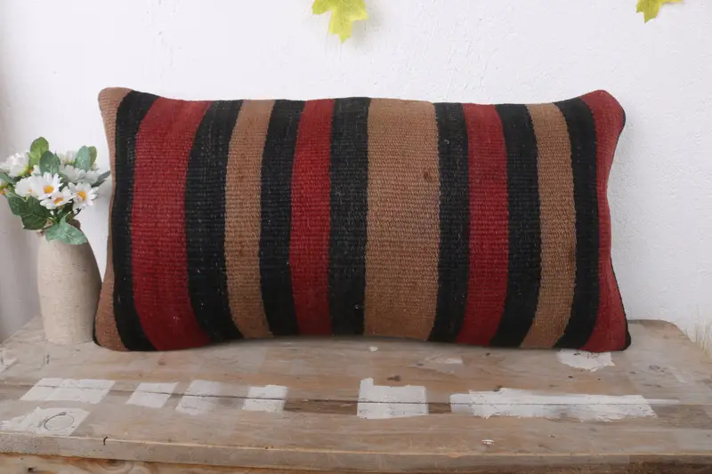 Handmade Kilim Cushion, Bed Pillow Cover, Pillow Case, Armchair Pillow, Boho Pillow, Turkish Pillow, 12x24 Brown Pillow Sham - 2
