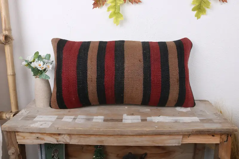 Handmade Kilim Cushion, Bed Pillow Cover, Pillow Case, Armchair Pillow, Boho Pillow, Turkish Pillow, 12x24 Brown Pillow Sham - 1
