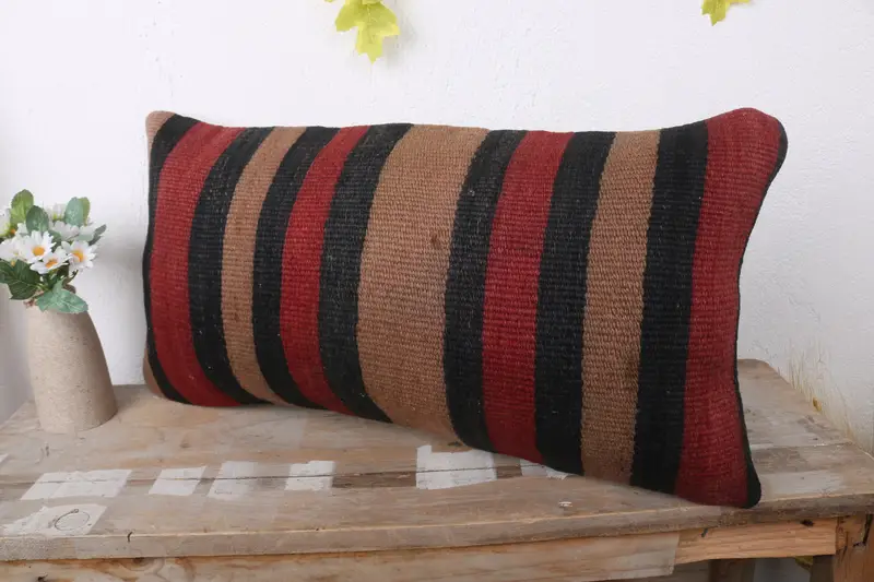 Handmade Kilim Cushion, Bed Pillow Cover, Pillow Case, Armchair Pillow, Boho Pillow, Turkish Pillow, 12x24 Brown Pillow Sham - 4