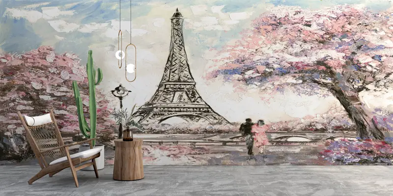 Eiffel Mural, Couple Wall Print, Romantic Couple Mural, France Wall Painting, Landscape Wall Painting, Paris Wall Art, View Wall Paper, - 6
