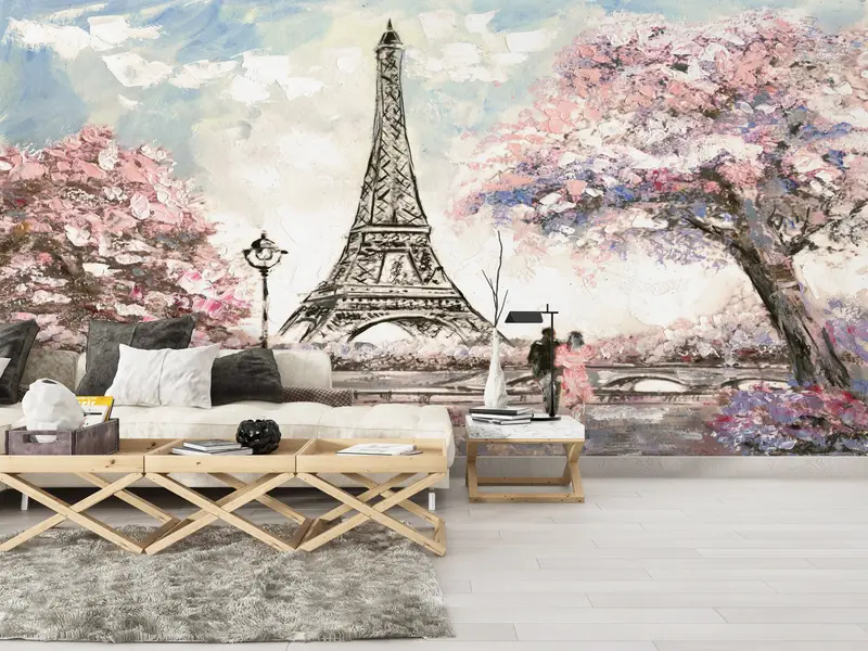 Eiffel Mural, Couple Wall Print, Romantic Couple Mural, France Wall Painting, Landscape Wall Painting, Paris Wall Art, View Wall Paper, - 3