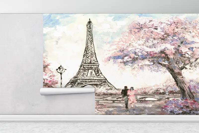 Eiffel Mural, Couple Wall Print, Romantic Couple Mural, France Wall Painting, Landscape Wall Painting, Paris Wall Art, View Wall Paper, - 5