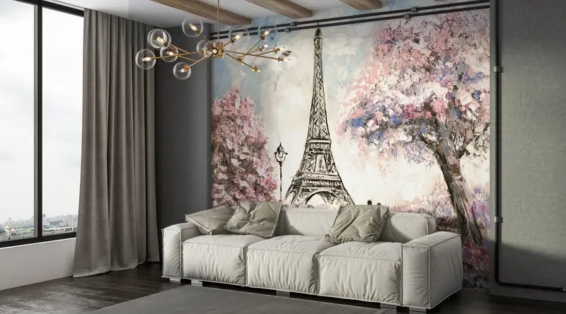 Eiffel Mural, Couple Wall Print, Romantic Couple Mural, France Wall Painting, Landscape Wall Painting, Paris Wall Art, View Wall Paper, - 4