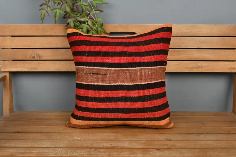Throw Kilim Pillow, Antique Pillows, Ethnical Kilim Rug Pillow, Vintage Kilim Pillow Pillow Cover, Pillow Cover, 20x20 Red Pillow Sham - 6