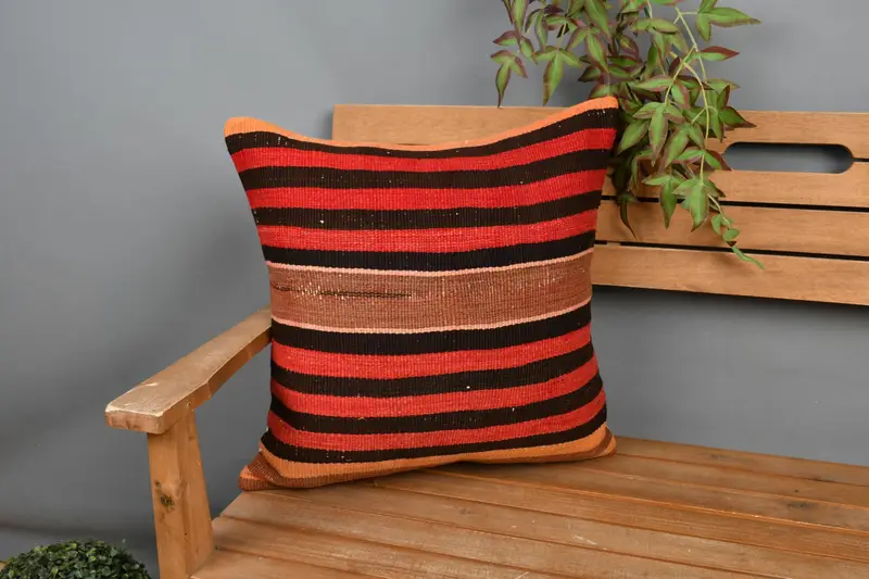 Throw Kilim Pillow, Antique Pillows, Ethnical Kilim Rug Pillow, Vintage Kilim Pillow Pillow Cover, Pillow Cover, 20x20 Red Pillow Sham - 1