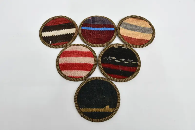 Bohem Yuvarlak Bardak Altlığı, Kahverengi ve Kırmızı Etnik Bardak Altlığı