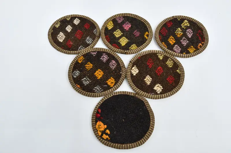Bohemian Round Coasters, Brown and Orange Patterned Coasters