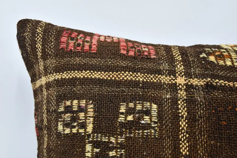 Decorative Bolster Pillow, Gift Pillow, Pillow Sham, Pillow for Sofa, Vintage Kilim Pillow, Ethnic Cushion, 20x20 Brown Cushion - 2