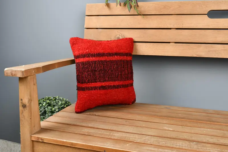 Pillow Case, Bolster Throw Cushion Case, Garden Cushion, Comfy Throw Cushion, 12x12 Red Pillow, Turkish Pillow, Gift Pillow, Pillow for Sofa - 1