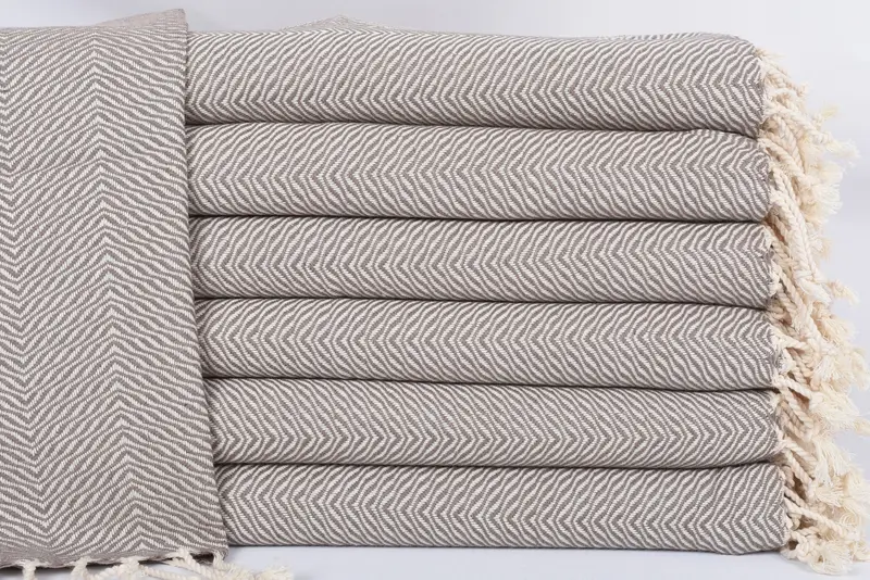 Personalized Hand Towel Organic Cotton Brown Chevron, 40x20 Inches