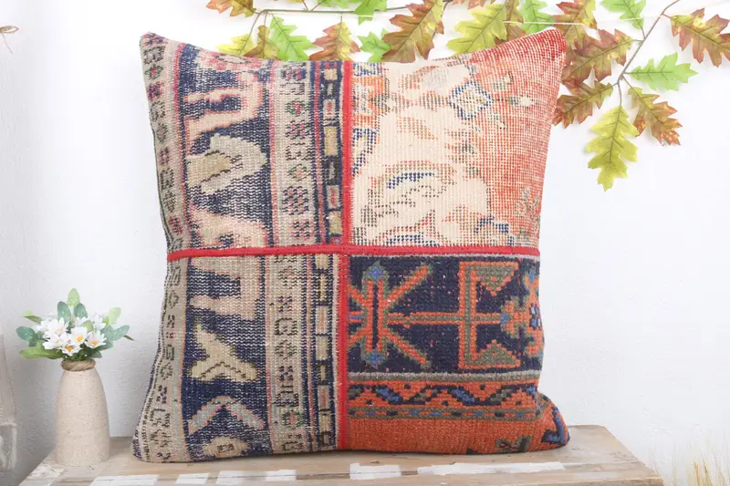 24x24 Blue Pillow Sham, Boho Pillow, Pillow for Sofa, Cushion Cover, Accent Pillow, Hippie Throw Cushion Case, Vintage Kilim Pillow - 2